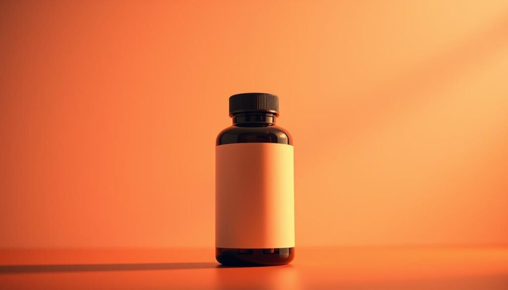 A vibrant and captivating thumbnail image showcasing a sleek and minimalist supplement bottle, bathed in warm, diffused lighting that accentuates its clean lines and premium design. The bottle takes center stage, occupying the foreground, with a subtle yet confident presence. The middle ground features a serene, neutral-toned background, allowing the product to shine. The lighting is carefully balanced, creating a sense of depth and dimension, while the camera angle is angled slightly upward, giving the image a dynamic and empowered perspective. The overall mood is one of focus, clarity, and a sense of well-being, reflecting the essence of a non-caffeinated supplement that enhances concentration and vitality.