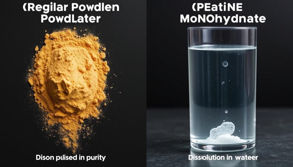 Comparação visual entre creatina comum e Creatina Monohidratada Soldiers Nutrition