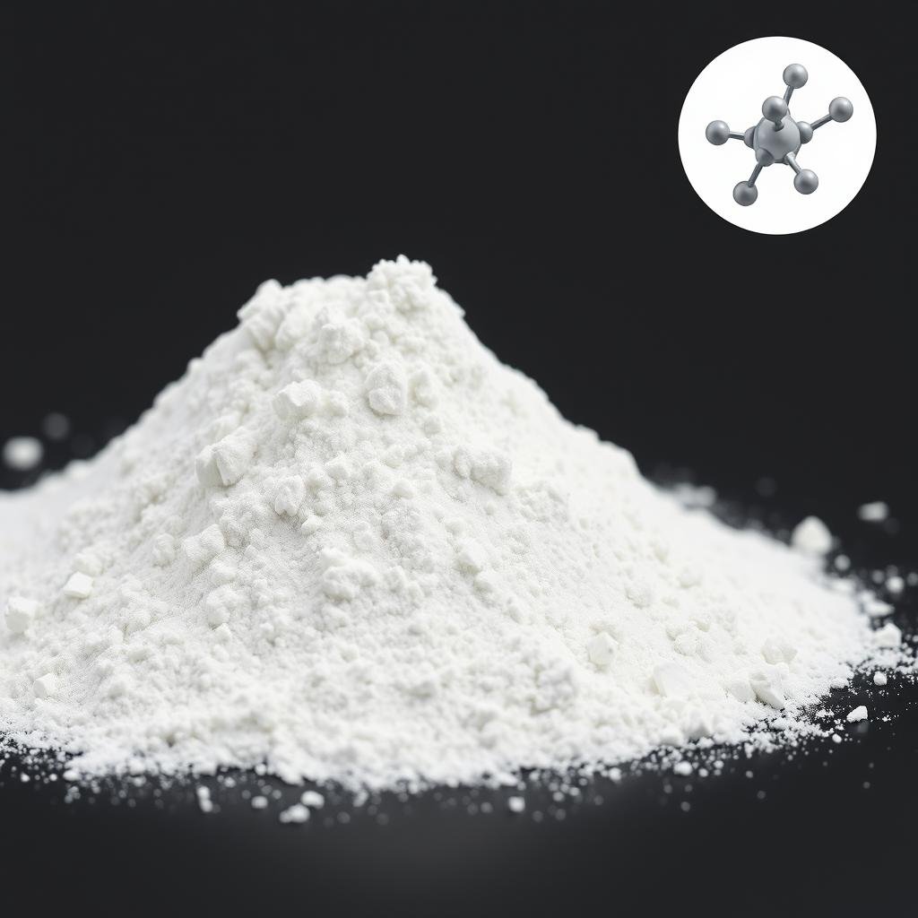 Estrutura molecular da Creatina Monohidratada em pó branco puro