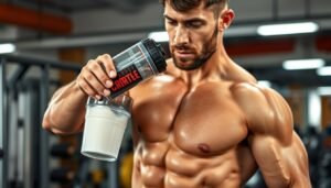 Homem tomando creatina monohidratada para hipertrofia apos treino
