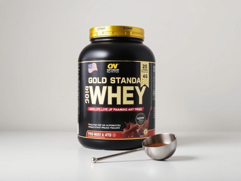 Pote de Optimum Nutrition Gold Standard 100% Whey sabor chocolate com medidor Pote de Optimum Nutrition Gold Standard 100% Whey sabor chocolate com medidor
