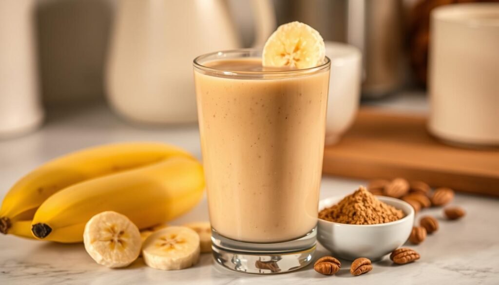 Smoothie de banana com maca peruana para energia antes de treinos noturnos Smoothie de banana com maca peruana para energia antes de treinos noturnos