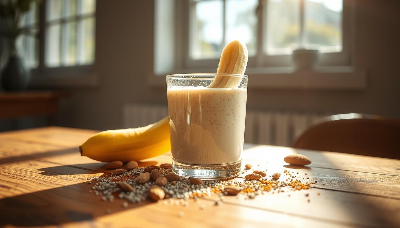 Receita de pré-treino com frutas e pasta de amendoim