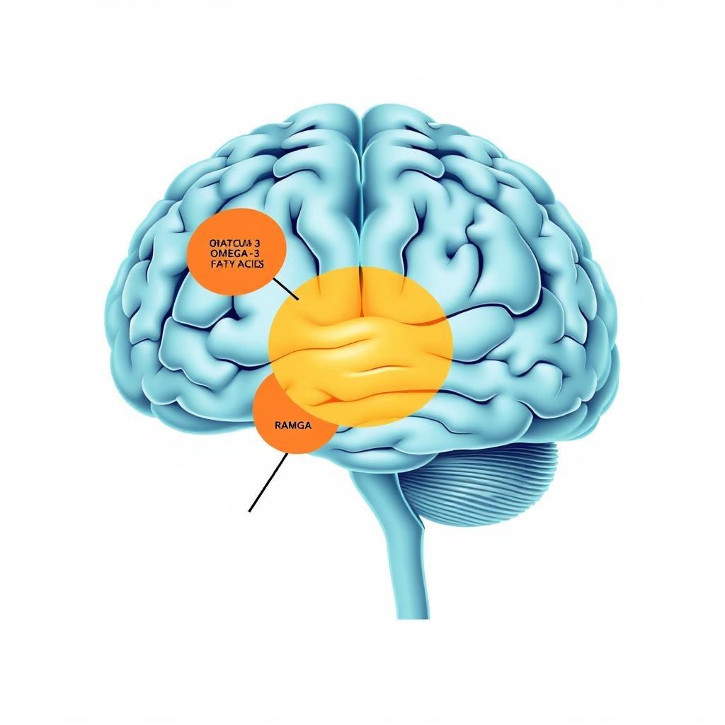 Cérebro humano destacando áreas beneficiadas pelo ômega 3
