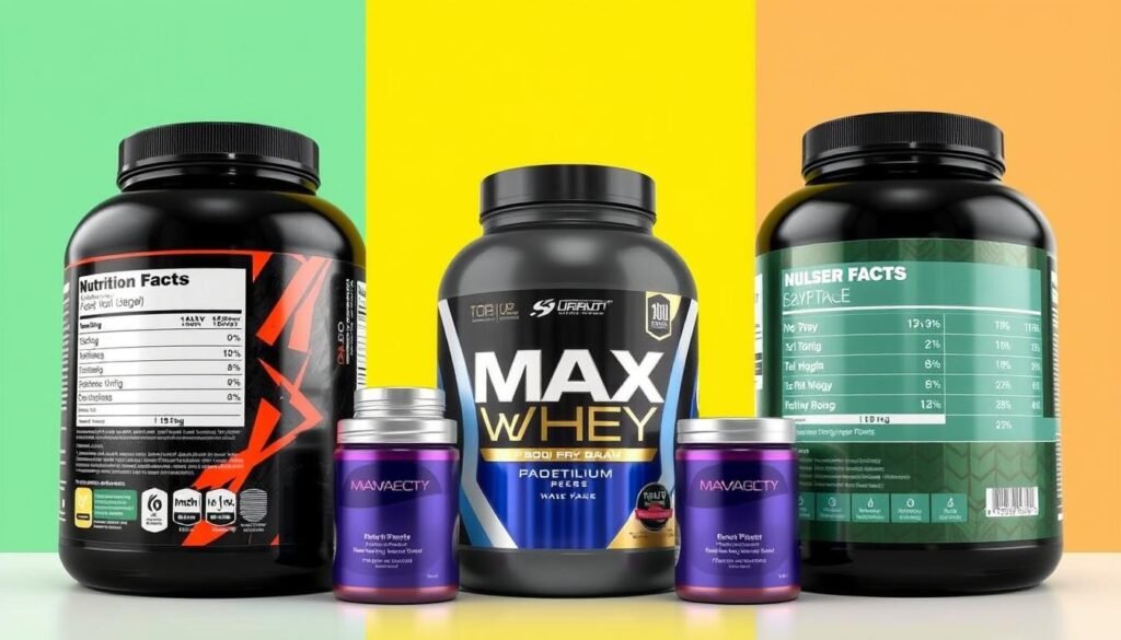 Comparação visual entre Whey Protein Max Titanium 1kg e concorrentes