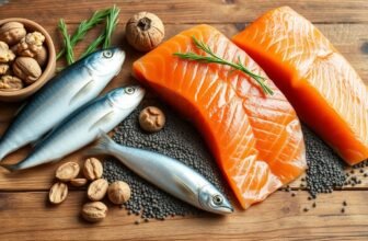 Fontes naturais de ômega 3 como peixes, nozes e sementes de linhaça