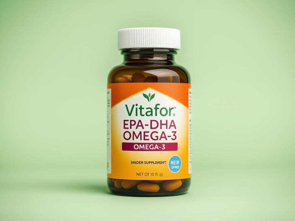 Frasco do suplemento Ômega-3 EPA DHA da Vitafor